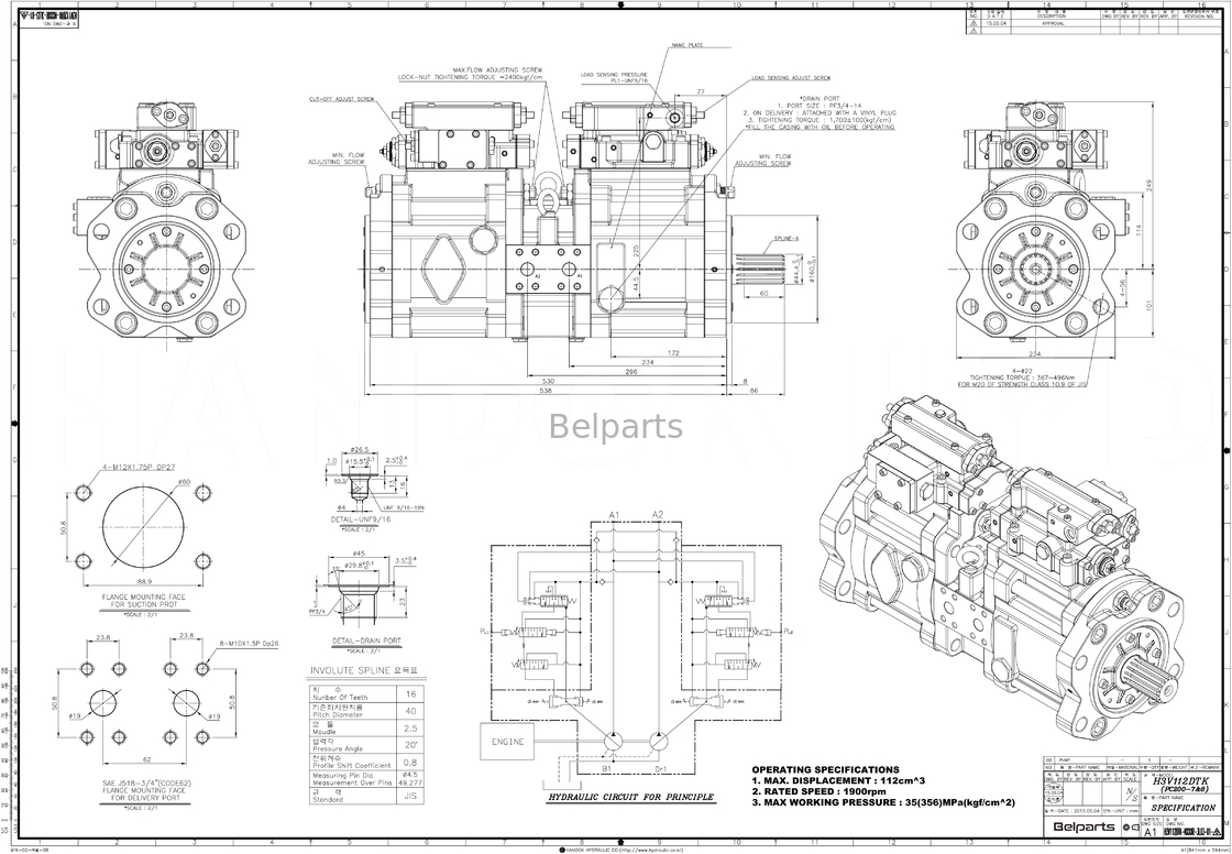 Pompa hydráulica de Main Pump Pc 200-7 200-6 Pc160 708-2L-00300 708-2L-00790 del excavador de Pc200 Pc200 7 Belparts para KOMATSU