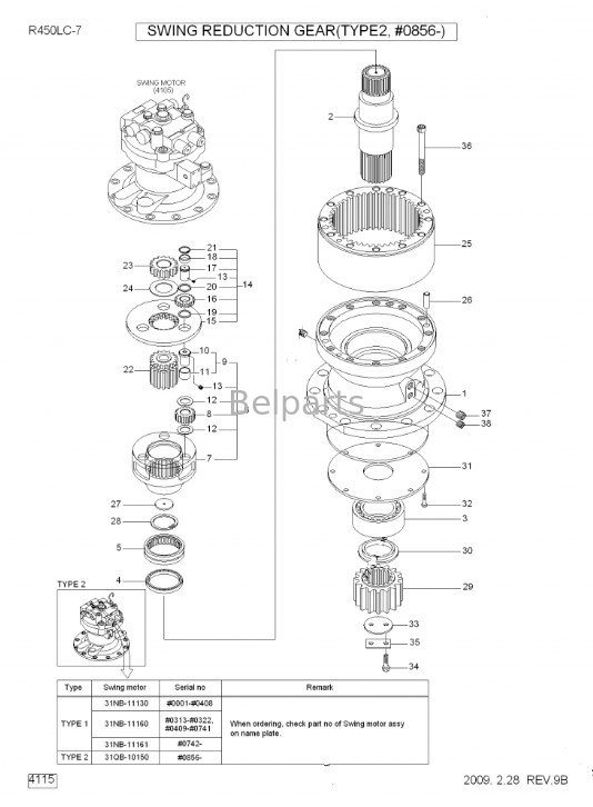 Montaje 31QUARTERBACK-10140 de la reducción de Swing Gearbox Swing del excavador de R450-7 R450LC-7 para Hyundai