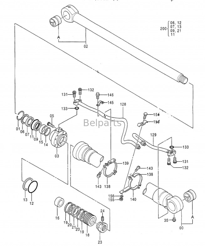 EX300-3 EX300LC-3 EX310H-3C EX300-2 EX300LC-2 Belparts Excavadora Hidráulica Boom Arm Bottle Cylinder Assy para Hitachi