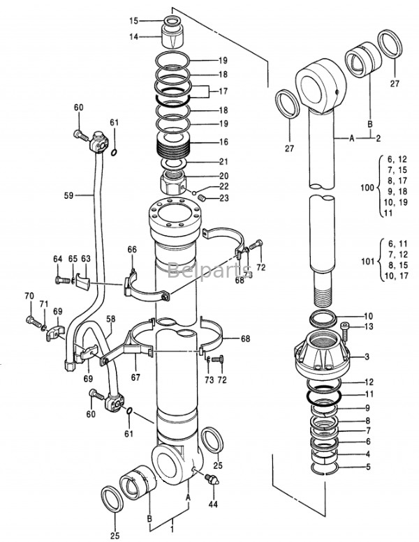 Excavadora EX400-3 EX400LC-3 EX450H-3C EX400-5 EX400LC-5 EX450LC-5 Boom Arm Bucket Cylinder Assy para Hitachi 4310241