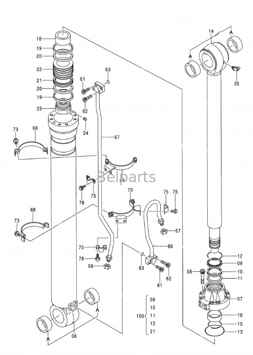 Excavadora Hidráulica EX350H-5 EX370-5 EX350LCH-5 Boom Arm Bucket Cylinder Assy para Hitachi 9164874 9164872