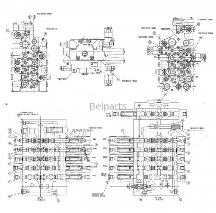 Belparts excavadora DX80GO DH80GO válvula de control principal para Doosan Daewoo K1034204 K1042776
