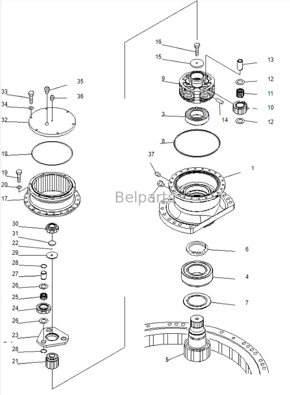 Caja de cambios de oscilación PC220-7 para komatsu Belparts excavadora reducción de oscilación assy 206-26-00401 206-26-00400