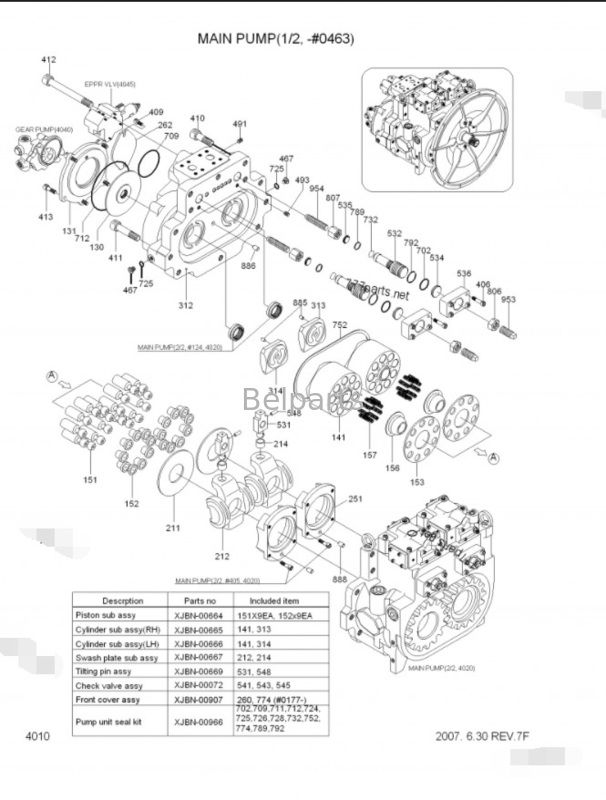Belparts excavadora bomba principal R450LC-7 R500LC-7 bomba hidráulica 31NB-10010 31NB-10020 31NB-10022 para el Hyundai