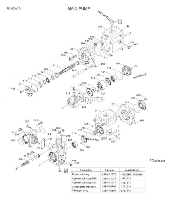 Belparts Excavadora de piezas de la bomba principal hidráulica 31Q4-15020 Para el Hyundai R150W-9 R140W-9