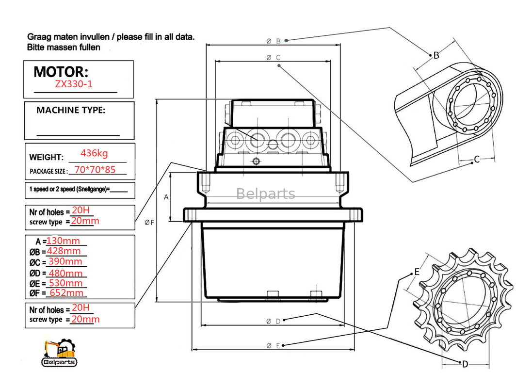 Las piezas de cinturón U15-3 KX41.2 KX41.2V KX36.3 K008 Excavadora Motor hidráulico Kubota15 SK1.5 Para TM01