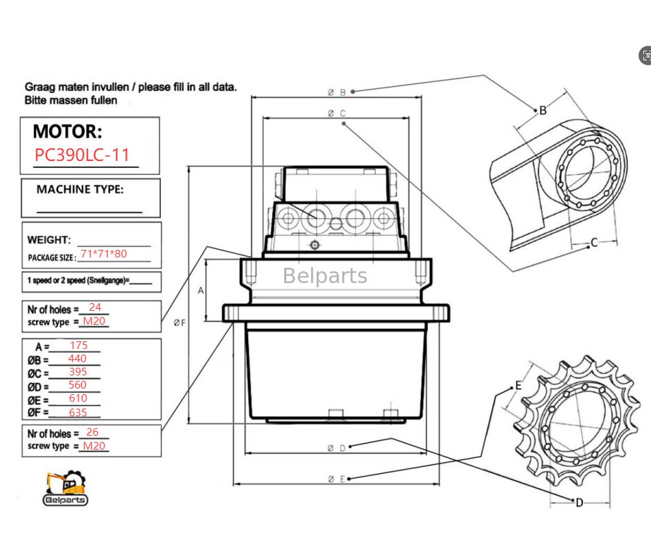Dispositivo final para PC390LC-11 PC490LC-11 PC390-11 PC490-11 Comatsu Excavadora piezas de repuesto 208-27-00500 Motor de viaje con montaje de caja de engranajes