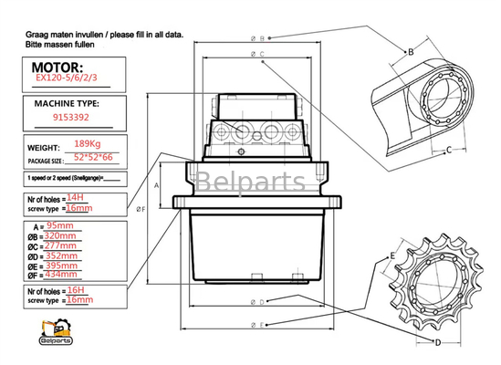 Excavadora piezas de repuesto EX120-5 EX120-6 EX120-2 EX120-3 Disco final para 9150030 Hitachi