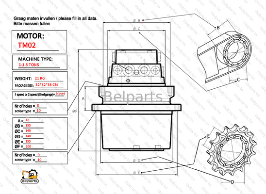 Belparts piezas de excavadora Kubota KX61-3 CX27 IHI 20NX2 U20 U25 U25.3 U25.3