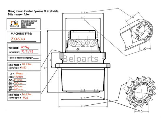 Hitachi ZX450 ZX480 Excavadora de viajes motor caja de cambios 9186918 9203565 ensamblaje